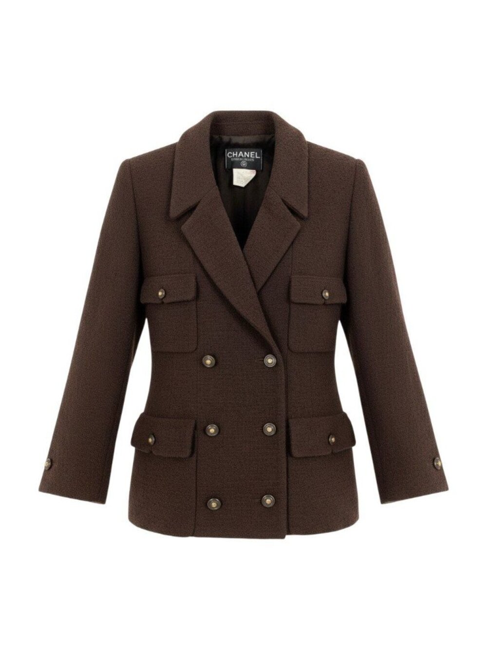 Chanel Tweed Jacket Flap Pocket Brown